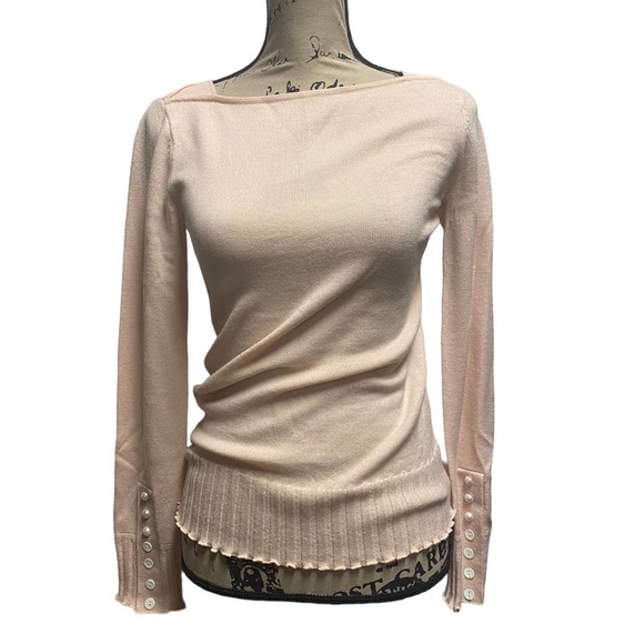 3.1 PHILLIP LIM NEW Powder Pink Wool Sweater Bateau Neck Pearl Button Sleeve NWT - Picture 1 of 13